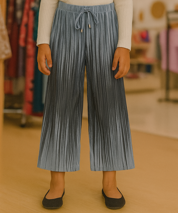 Girls Imported Pleated Grey And Black Trousers(size 5 years to 12 years)