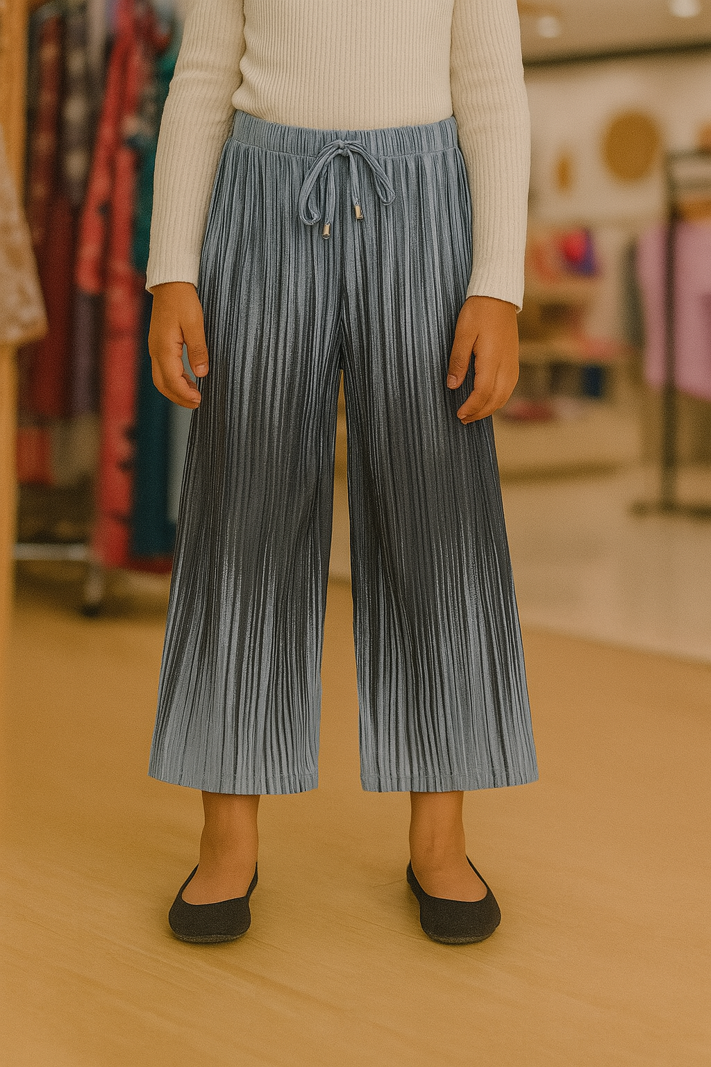 Girls Imported Pleated Grey And Black Trousers(size 5 years to 12 years)