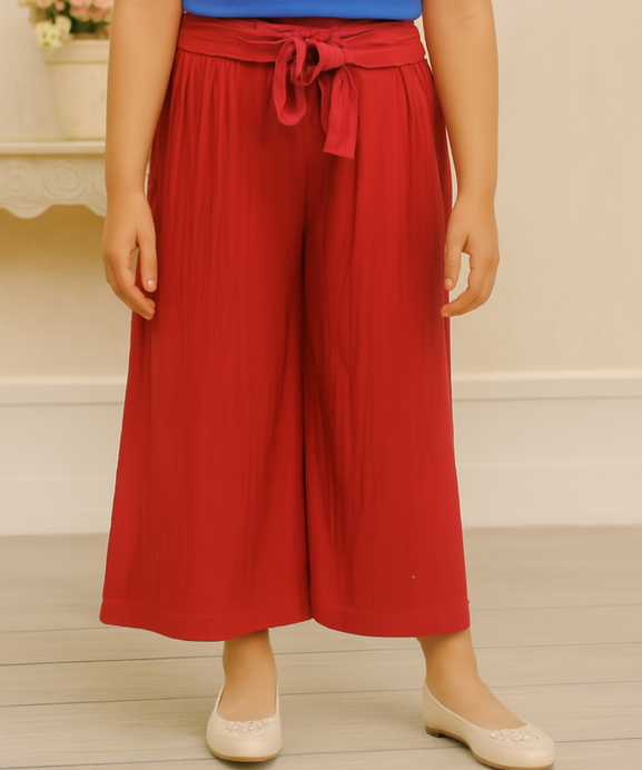 Girls Imported Linen Cotton Red Bell Bottom Plazo Trouser