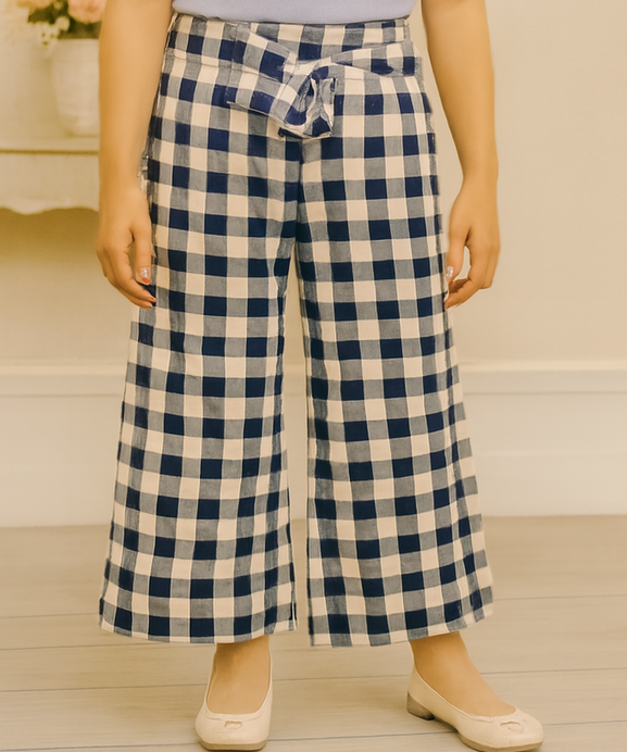 Girls Imported Linen Cotton White and Black Bell Bottom Plazo Trouser