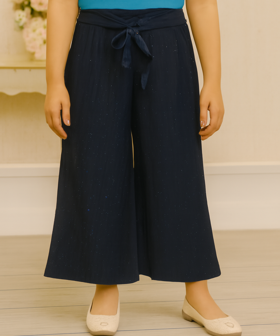 Girls Imported Linen Cotton Black Bell Bottom Plazo Trouser