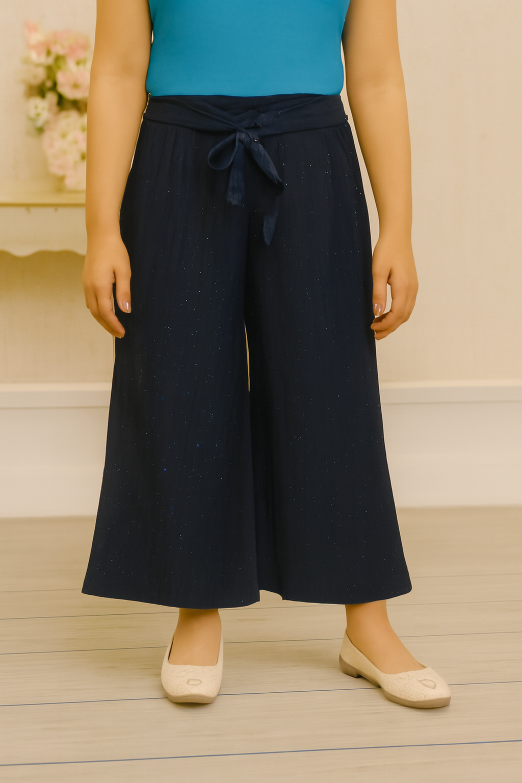 Girls Imported Linen Cotton Black Bell Bottom Plazo Trouser