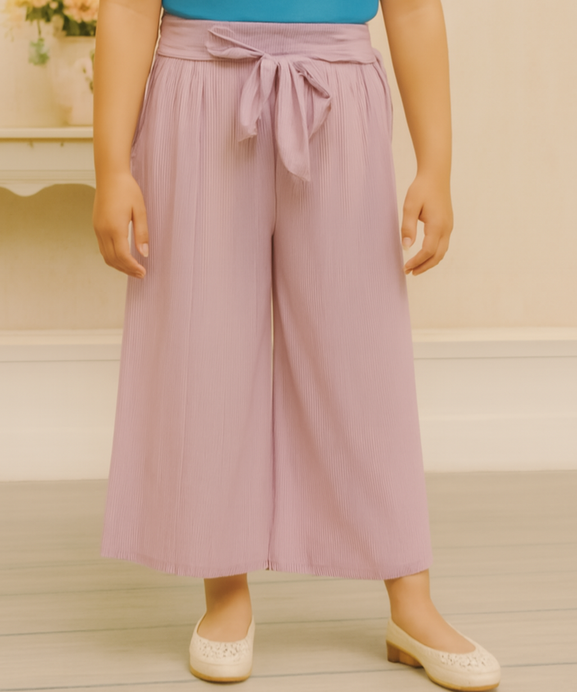 Girls Imported Linen Cotton Light Pink Bell Bottom Plazo Trouser