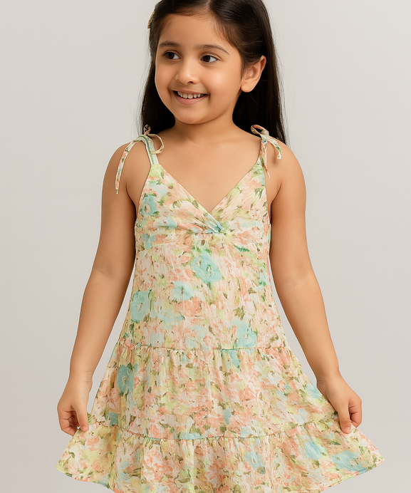 Girls 100% Imported Soft Cotton All Over Flower Printed Frock