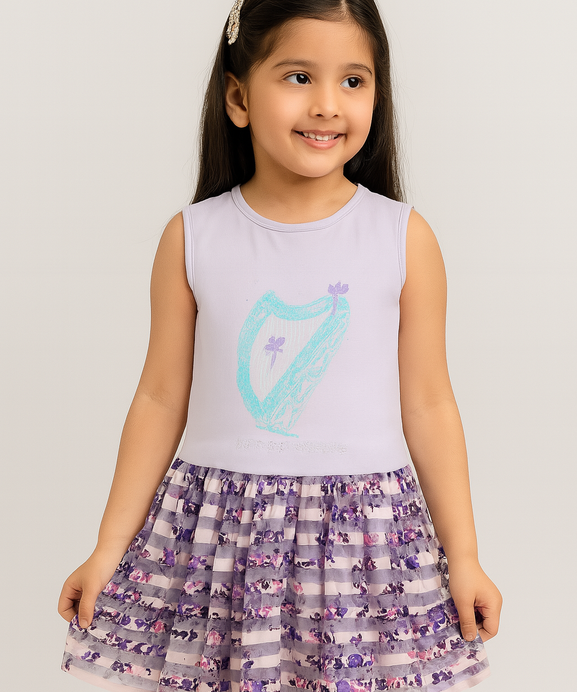 Girls 100% Imported Soft Cotton Light Purple With Bottom Sequin Frock