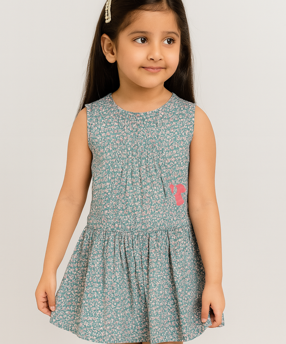 Girls 100% Imported Soft Cotton All Over Flower Printed Frock