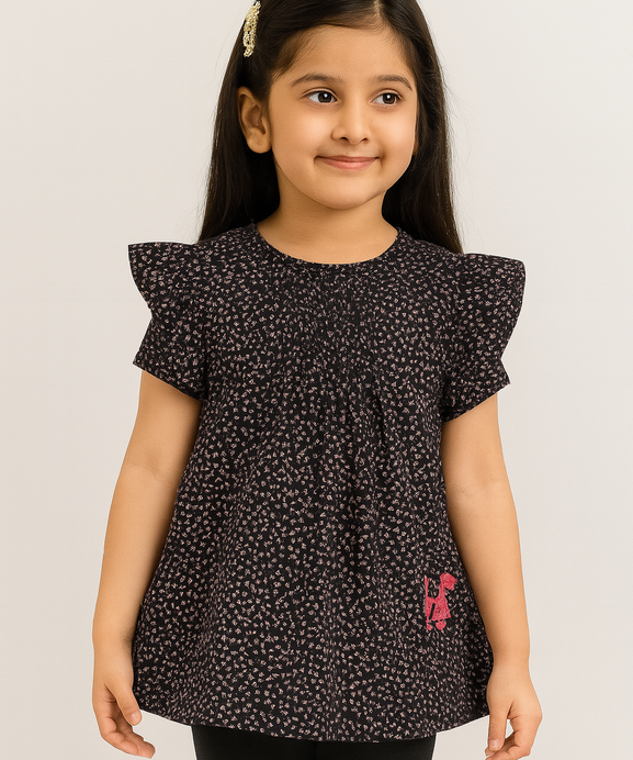 Girls 100% Imported Soft Cotton All Over Flower Printed Frock