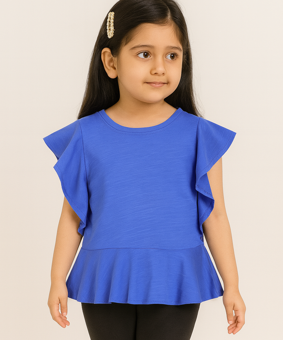 Girls 100% Imported Soft Cotton Frill Royal Blue Frocks