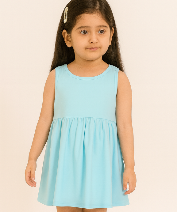 Girls 100% Imported Soft Cotton Sky Blue Frocks