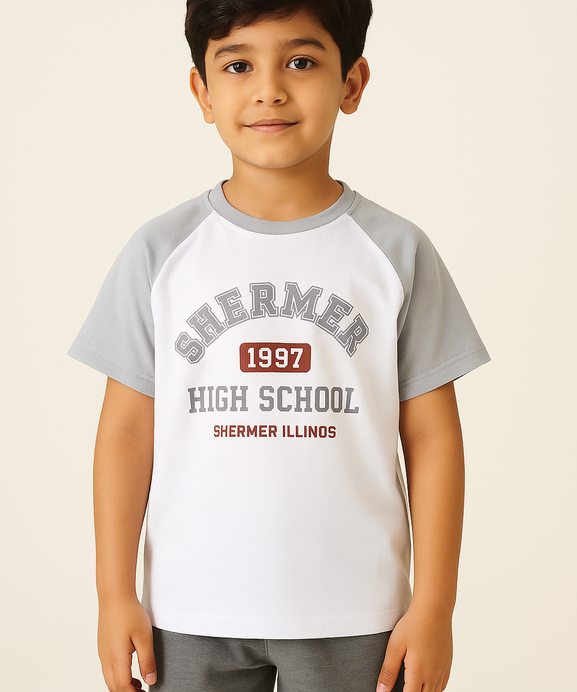 Boys Imported Slogan Graphic Printed Drop Shoulder T-Shirt
