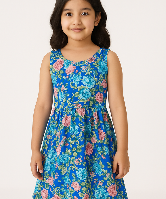 Girls 100% imported All Over Flower Printed Soft Cotton Frock