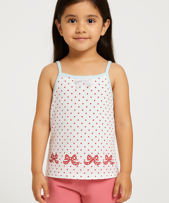 Girls Imported Soft Cotton All Over Printed White And Red Dots Top