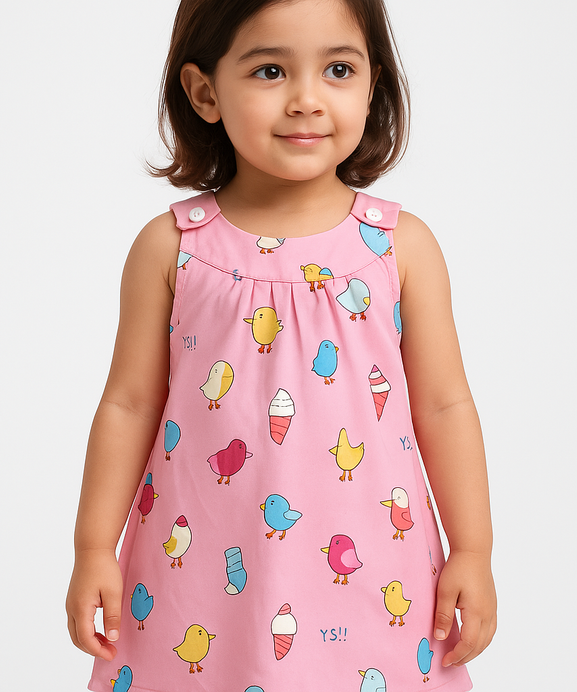 Girls Imported Soft Cotton Printed Pink Tank Top