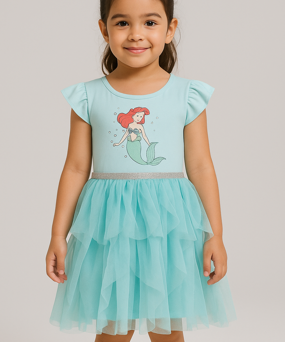 Girls Imported Disney Princess Aqua Frock