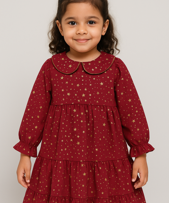 Girls Imported Red Frock With Net