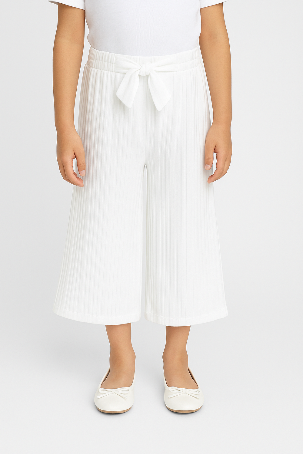 Girls Imported Linen Cotton White Bell Bottom Plazo Trouser