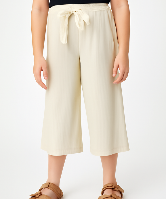 Girls Imported Linen Cotton Off White Bell Bottom Plazo Trouser