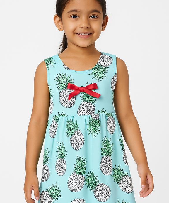 Girls 100% impoted All Over Flower Printed Soft Cotton Frock