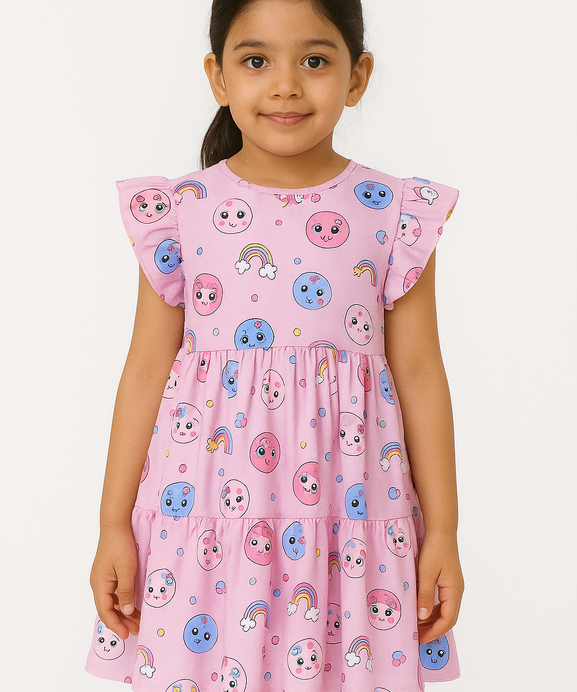 Girls 100% impoted All Over Printed Soft Cotton Frock
