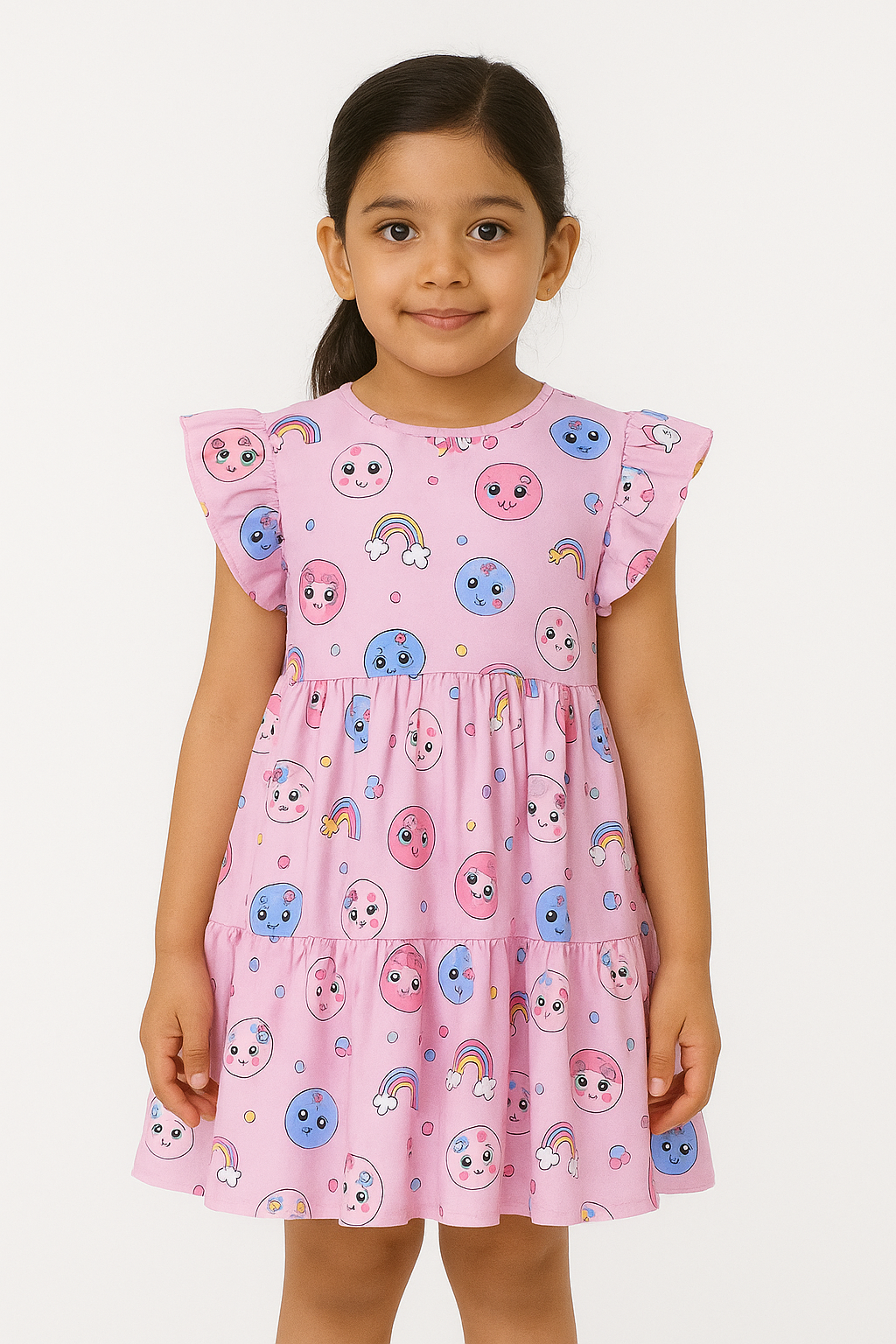 Girls 100% impoted All Over Printed Soft Cotton Frock