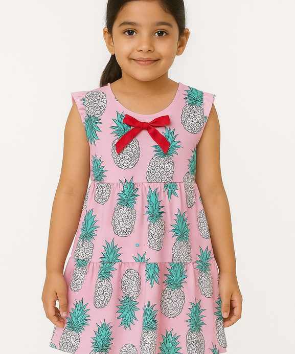 Girls 100% impoted All Over Flower Printed Soft Cotton Frock