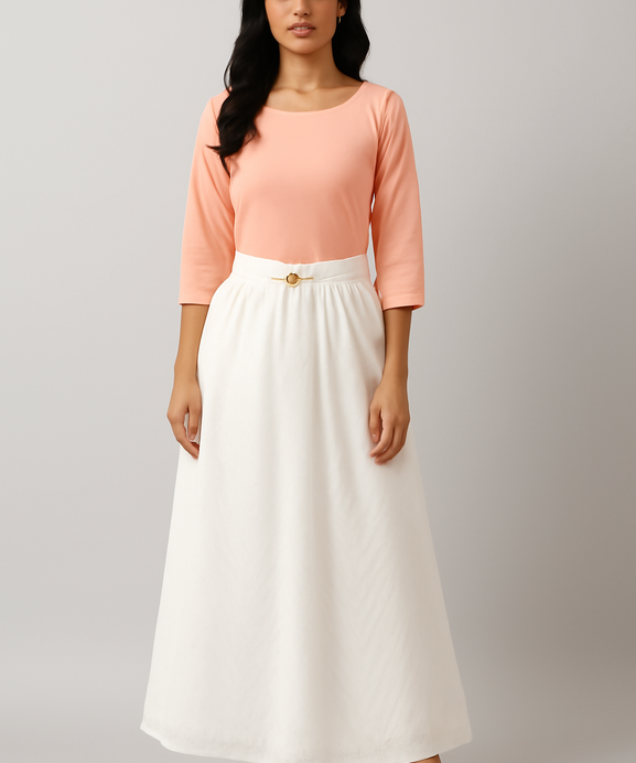 Imported Bell Bottom White Chifon Skirt For Girls