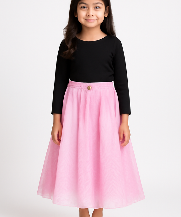 Imported Bell Bottom Baby Pink Chifon Skirt For Girls