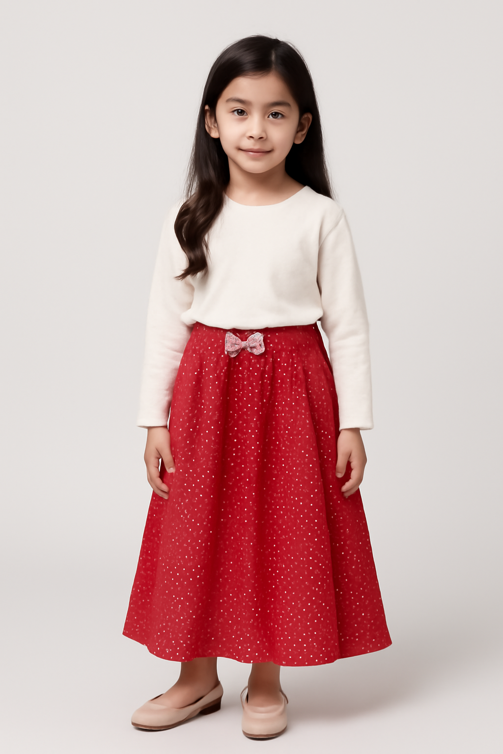 Girls Imported Bell Bottom Red Skirt with Gold Dots